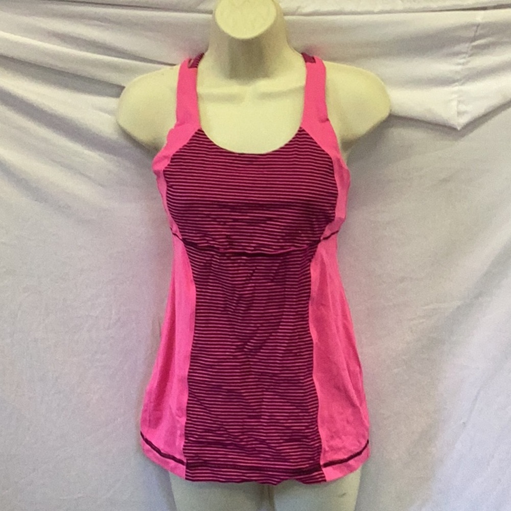 Lululemon hot pink striped tank.